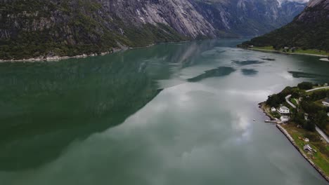 drone footage of beautiful eidfjord in western norway