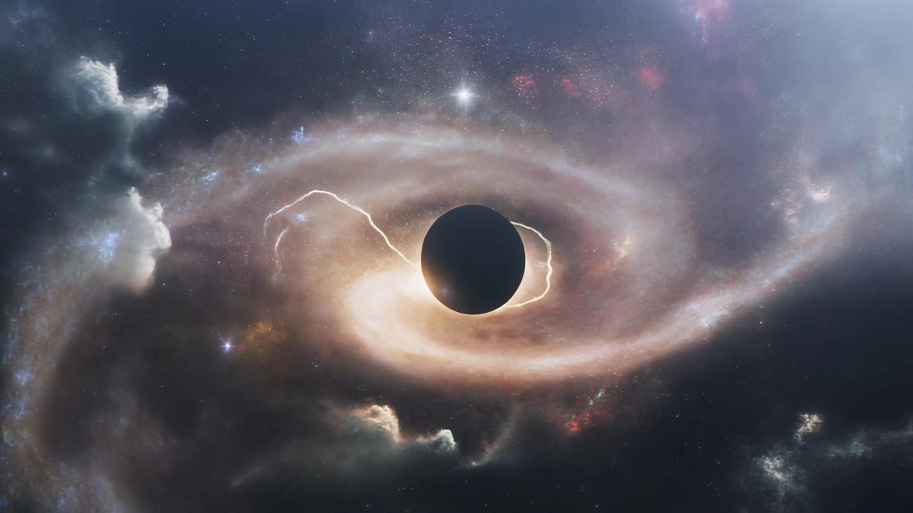Supermassive Black Hole Surrounded by Glowing Accretion Disk in Deep Space