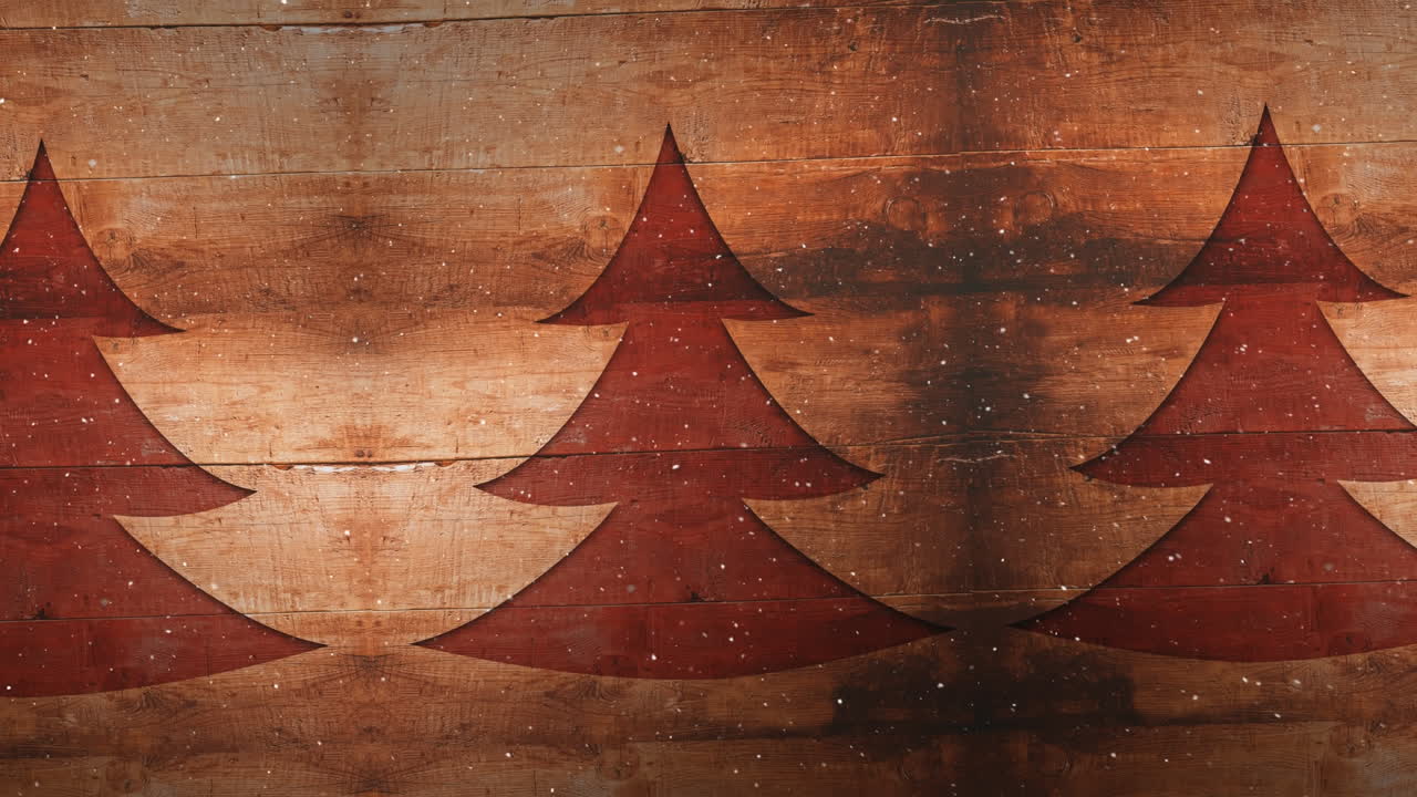 Video composition with snow over pine tree on wood