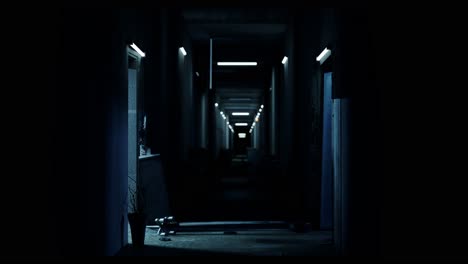 the light truns on and off by itself in the abandoned hotel, horror scene