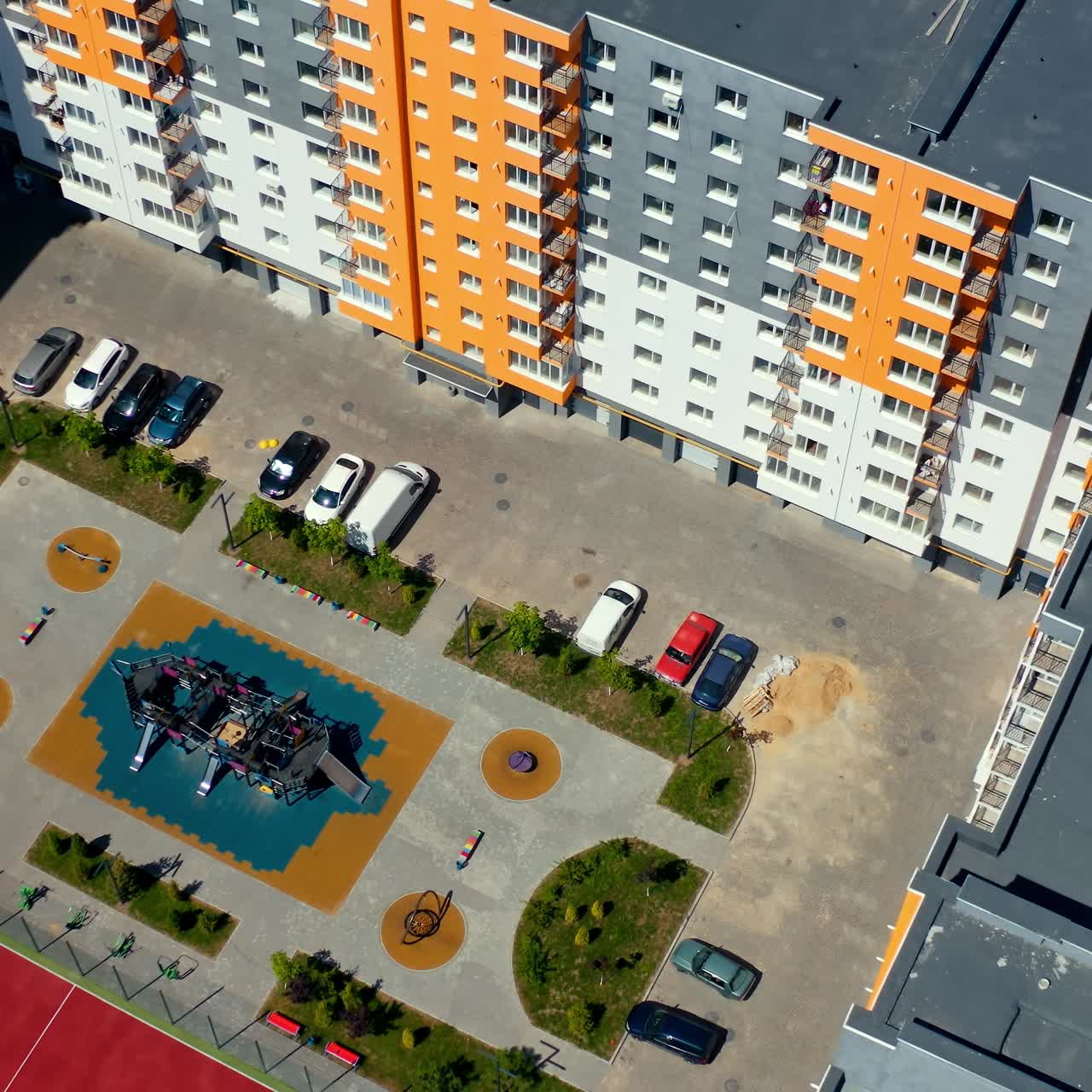 Contemporary residential design of apartment building. Aerial view of new modern house building