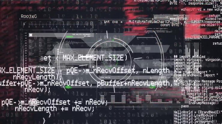 Animation of data processing over black background
