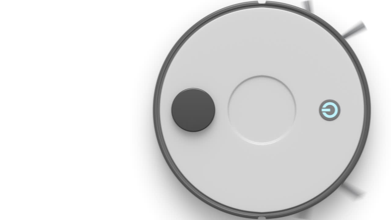 aspirador robótico deslizándose a través de la pantalla blanca. pantalla verde incluida