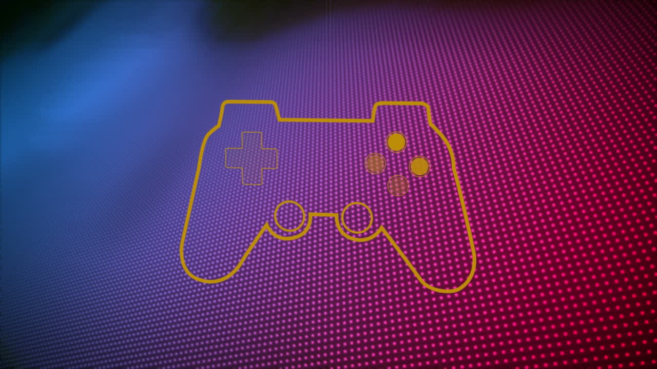 animación del icono del controlador de videojuego contra el patrón de puntos con fondo de gradiente texturizado