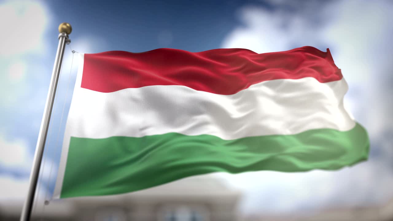 Hungary Flag Waving Slow Motion 3D Rendering Blue Sky Background - Seamless Loop 4K