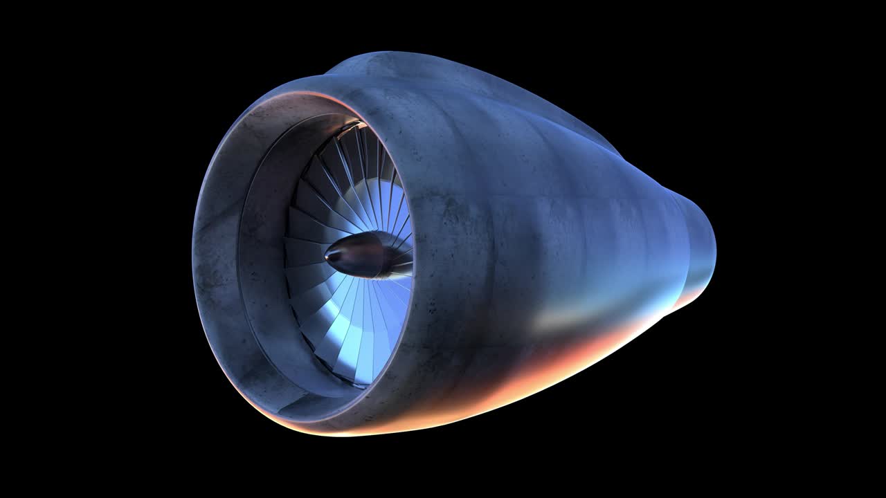 Airplane turbine engine loopable 3D animation. Alpha channel included