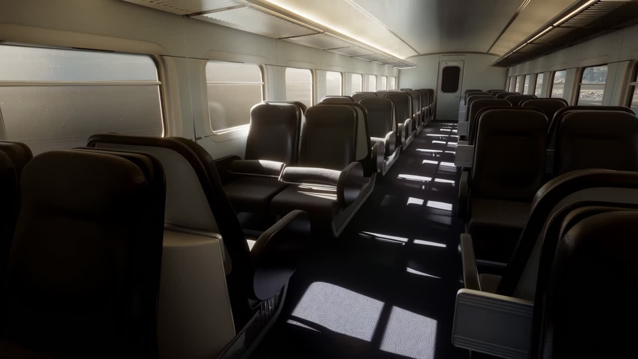 Empty interior view of a train or public transport coach