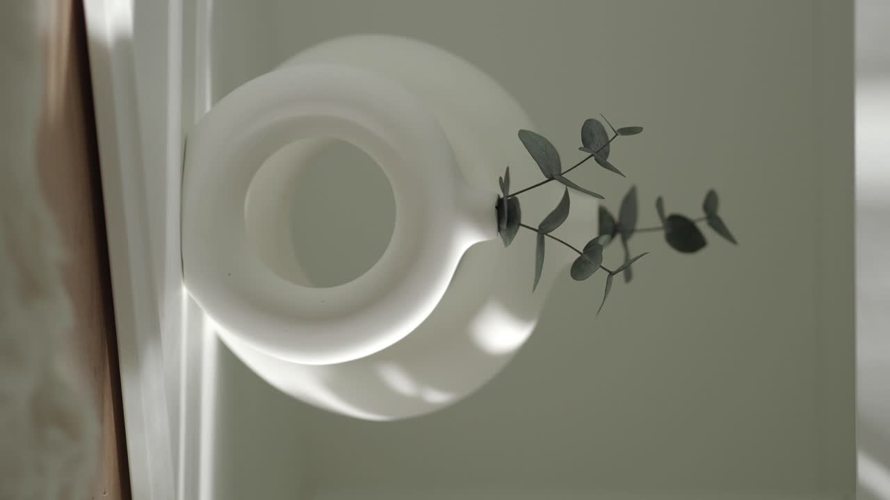 Minimalist White Vase with Eucalyptus Branches