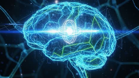 a digital representation of the human brain: exploring neural connections, electric currents, and the impact of technology on cognitive functionality in a futuristic style
