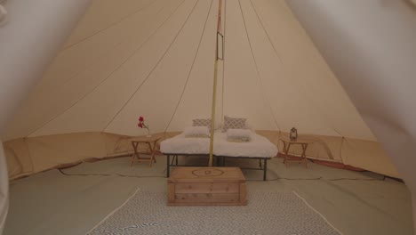 wide shot of bell tent entrance