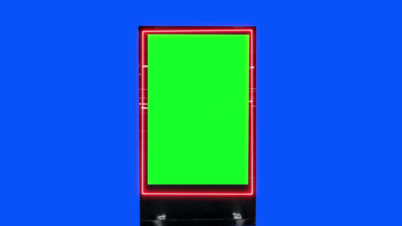 Chroma Key, mock-up di cartellone pubblicitario 3D. Banner vuoto con sfondo green screen, blue screen. Alcuni pannelli vuoti.