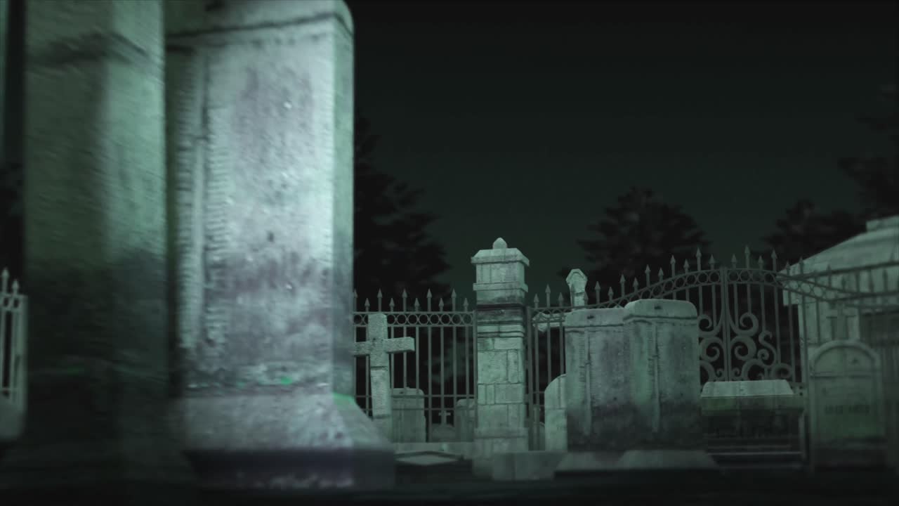 Animazione di tombe in cimitero di notte