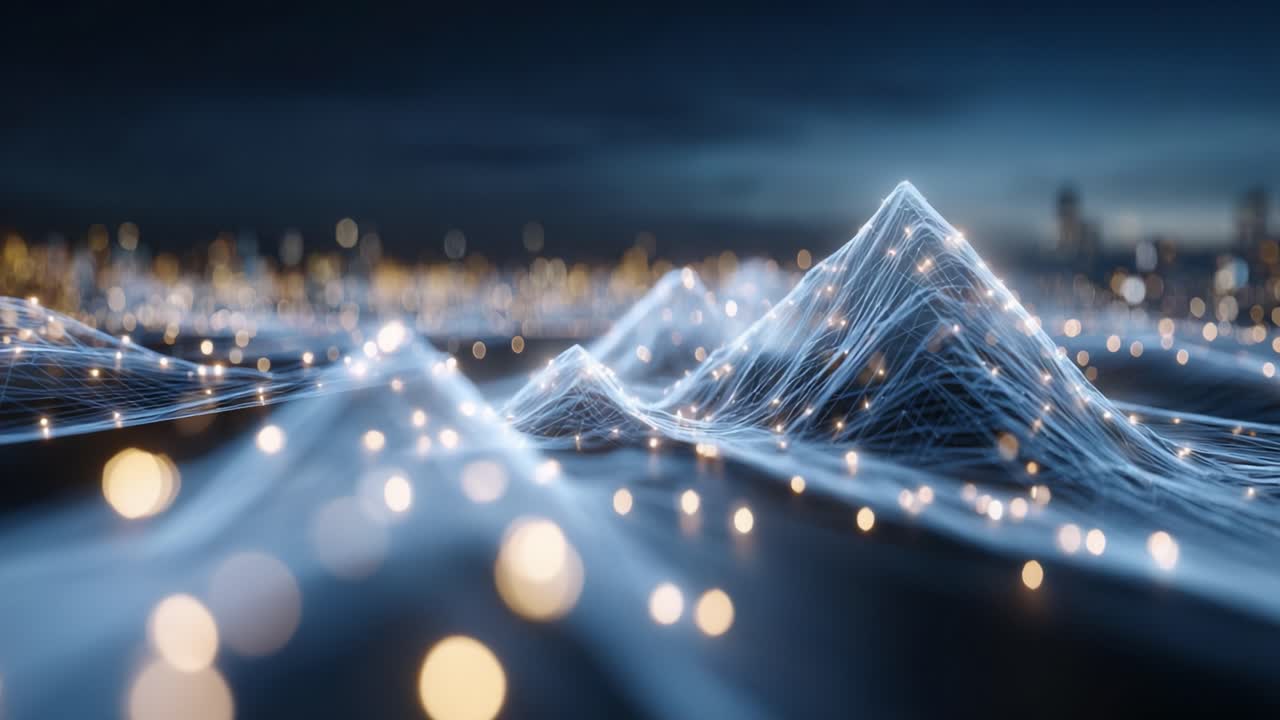 A Stunning Visual Representation of Abstract Data Waves Illuminated by Shimmering Lights, Creating a Captivating Landscape of Digital Connectivity and Innovation
