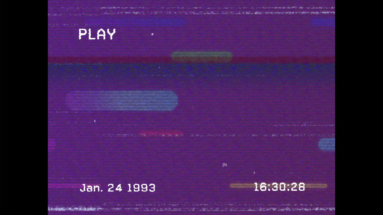 Animation of retro VHS tape effect with colorful glitches and January 1993 timestamp