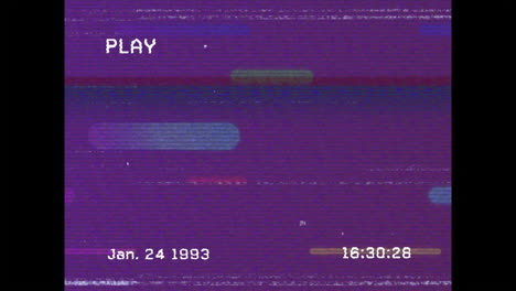 animation of retro vhs tape effect with colorful glitches and january 1993 timestamp