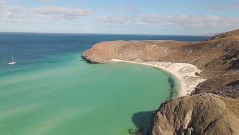 Aerial:-Baja-California-Sur-coastline,-tropical-bay-in-Mexico