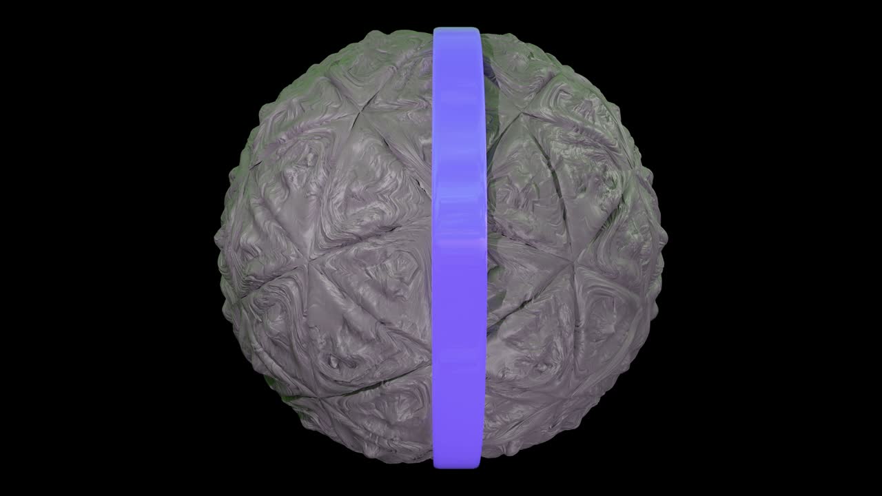 bola geométrica futurista deformada por la órbita de neón. órbita de neon moviéndose alrededor de la esfera orgánica de limo. patrón sin costuras con canal alfa.