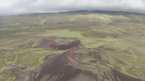 aerial view of grabrok mountain, volcanic crater at daytime in west iceland