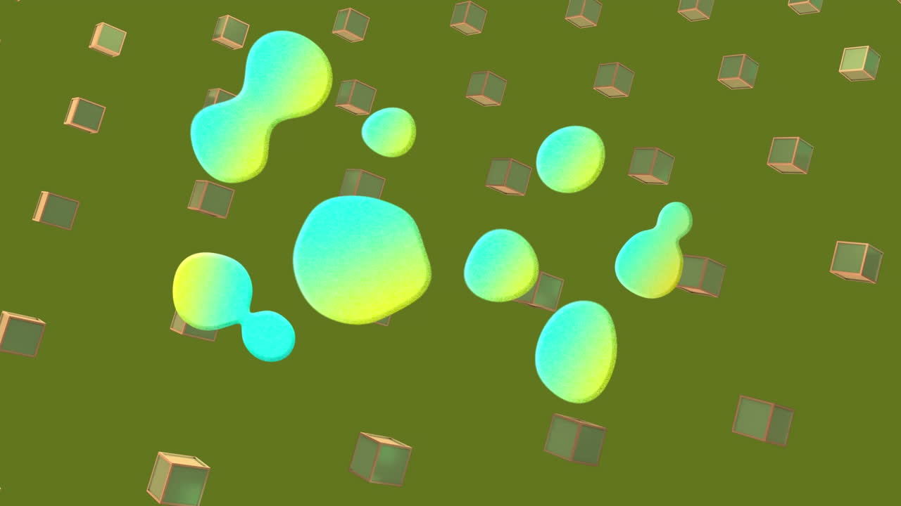 Animation of moving shapes and spots on green background