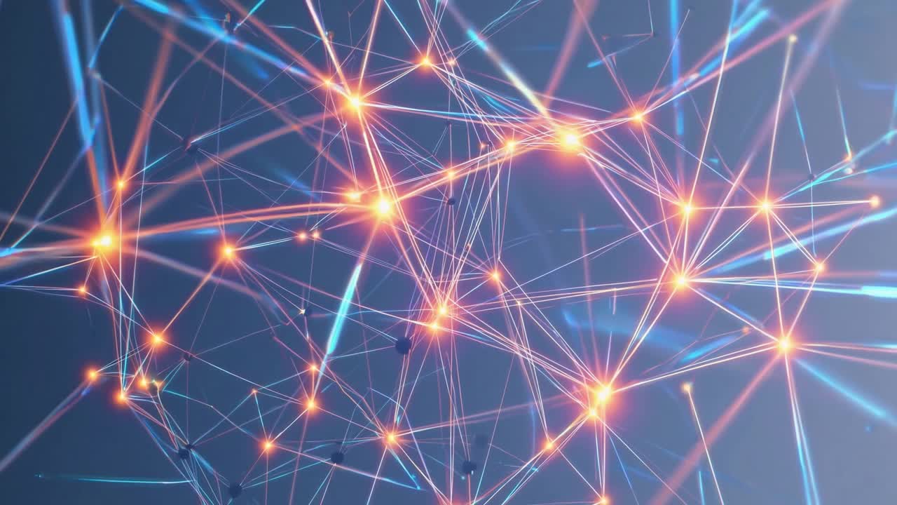 Dynamic visualization of interconnected nodes and glowing lines, illustrating the flow of data and energy in a vibrant digital network, showcasing technological advancement and connectivity