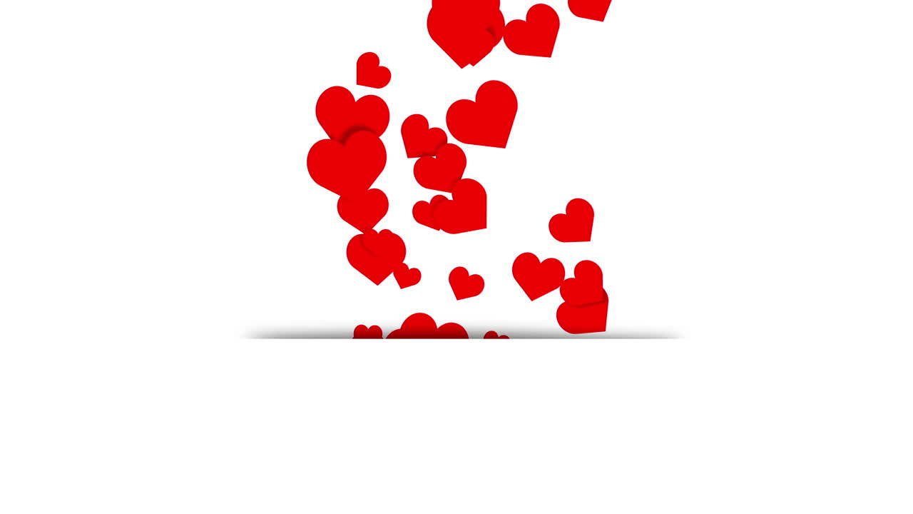 White background with flying red hearts up. Blank empty copy space for text, romantic inscriptions.