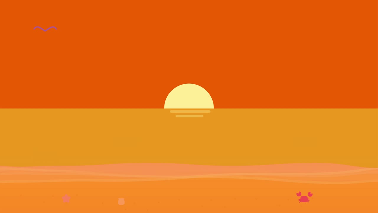 해변에서 해가 지는 애니메이션