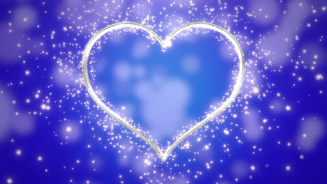 big silver hearts and fly small glitters on blue shiny sky