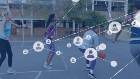 animation of networks of connections over female basketball players