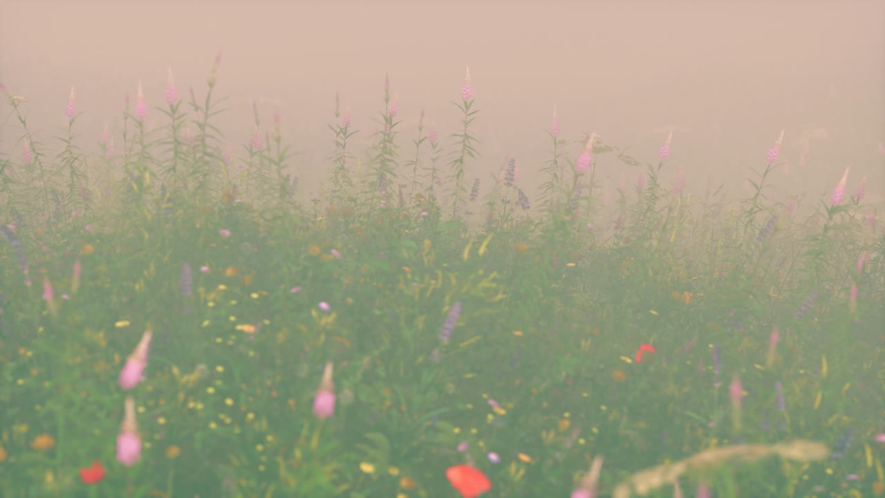 깊은 안개 속의 야생 꽃