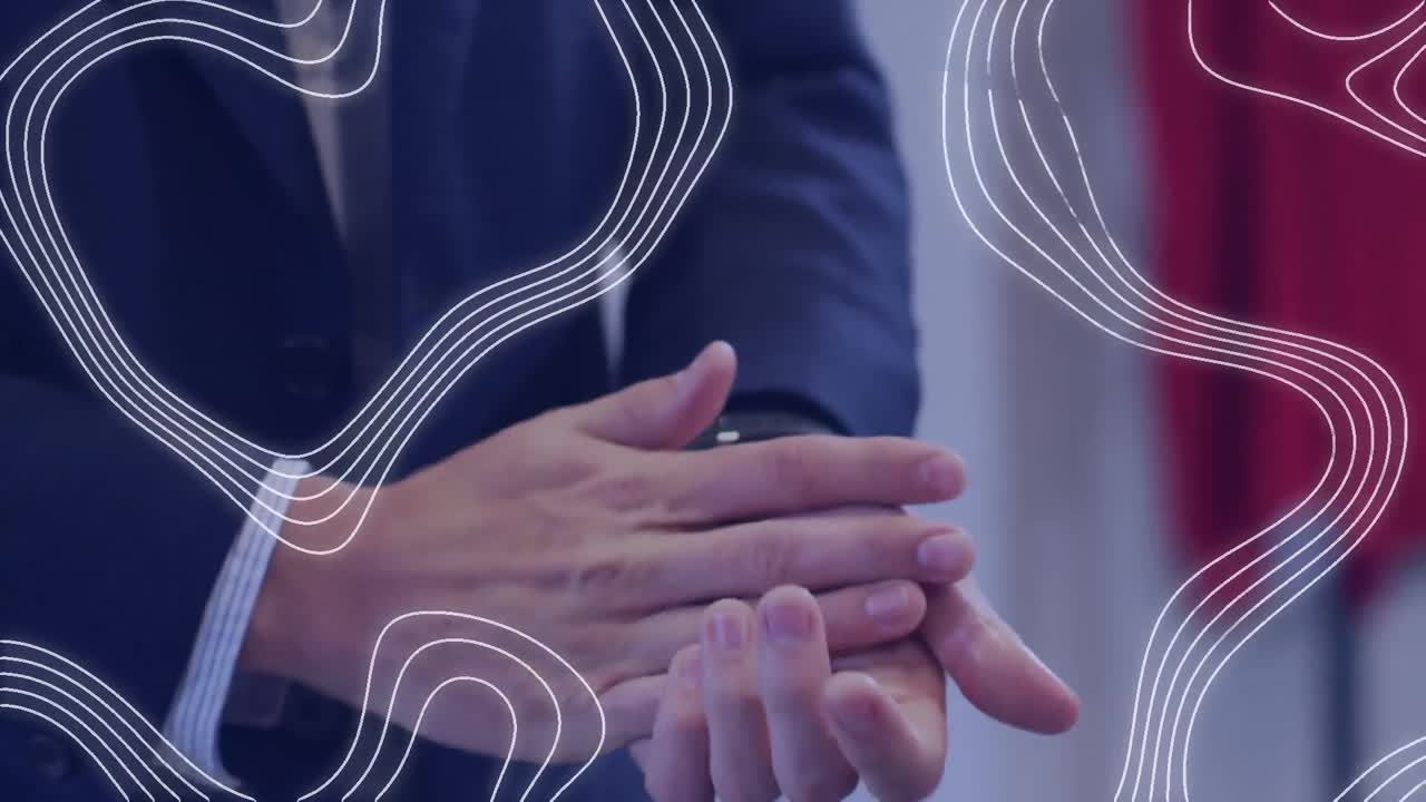 animación de líneas blancas sobre el hombre desinfectando las manos