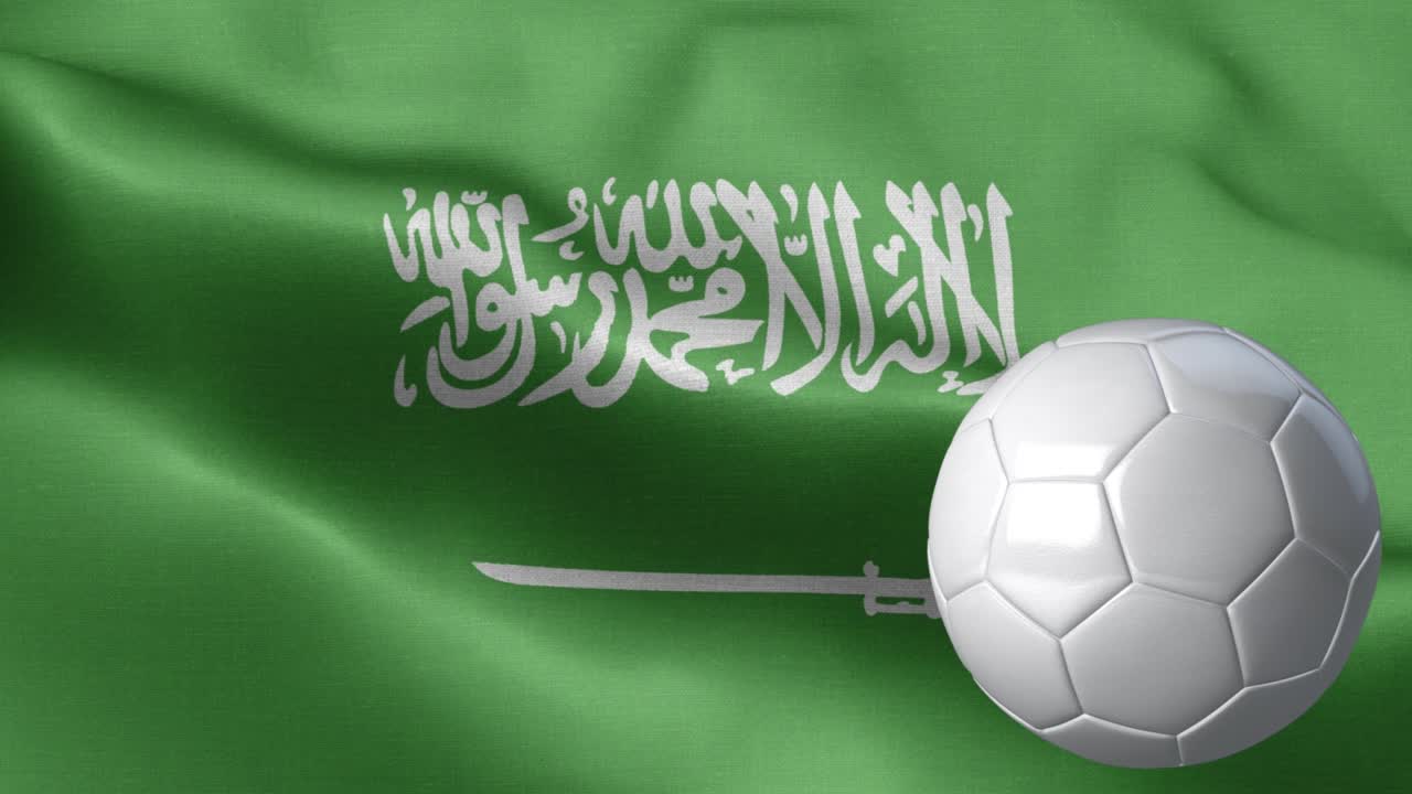 bandera de arabia saudita y pelota de fútbol - bandera de arabía saudita alto detalle - bandera nacional de arabia saudita patrón de ondas elementos en bucle