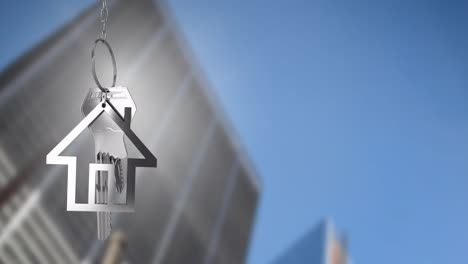 animation of key and house over cityscape