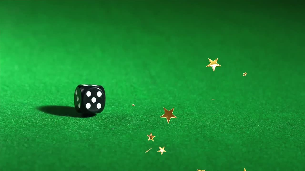 animación de estrellas en movimiento sobre los dados en el tablero verde