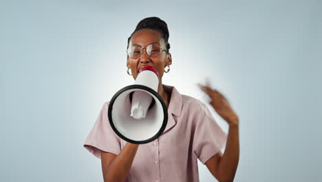 face, protest or black woman shouting in studio