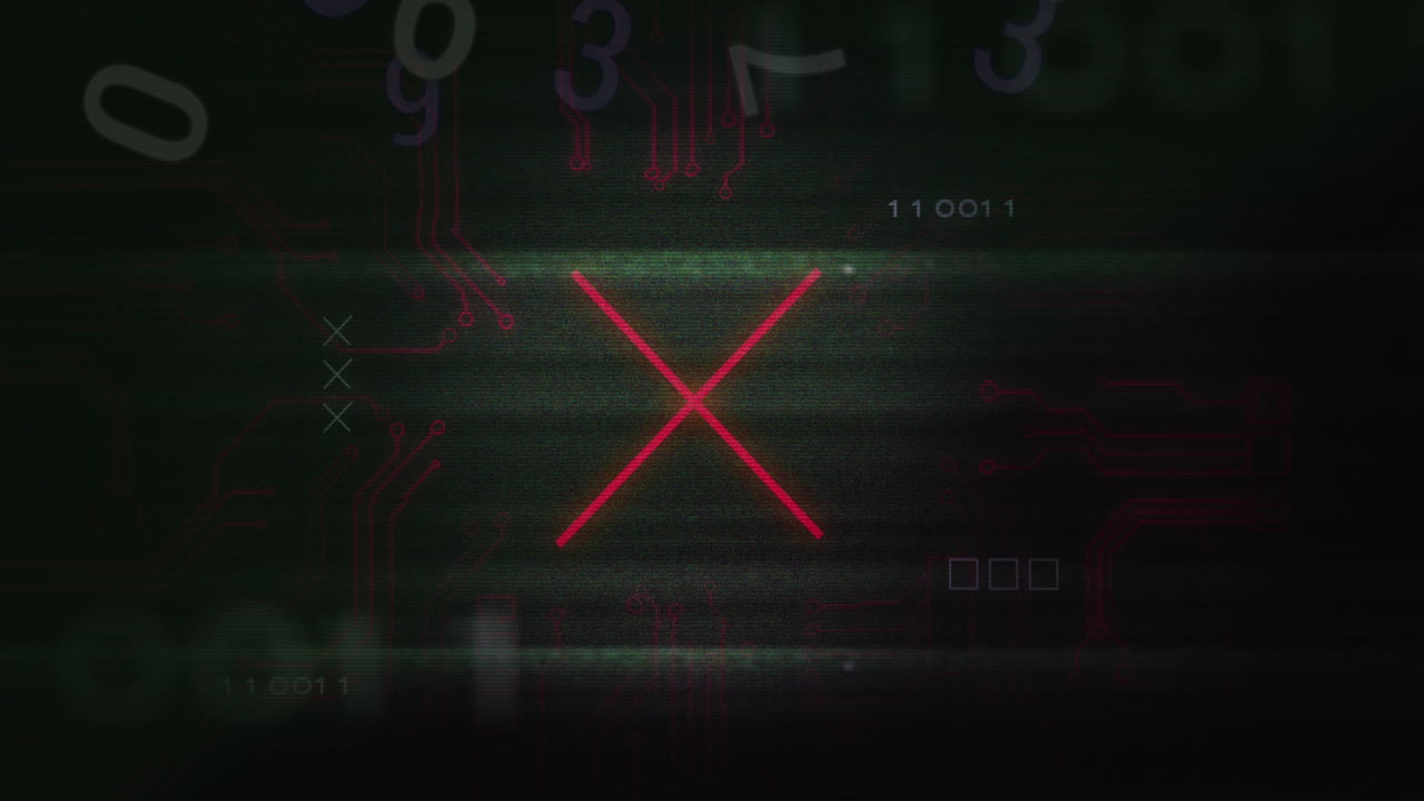 animación de números flotantes, técnica de fallo sobre el patrón de la placa de circuitos en el fondo.