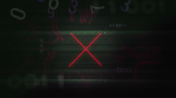 Animation of floating numbers, glitch technique over circuit board pattern in background