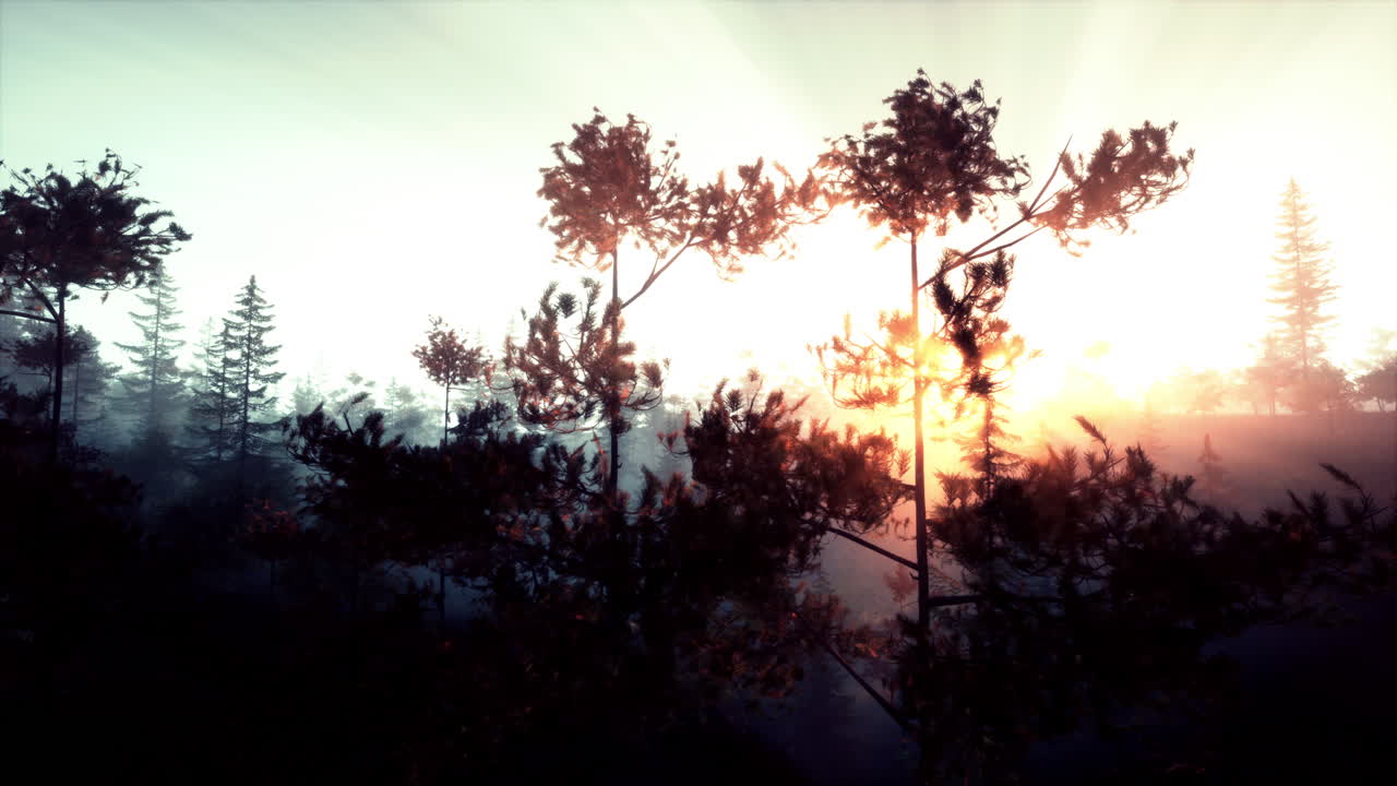 안개 숲 위 의 해가 뜨는 것