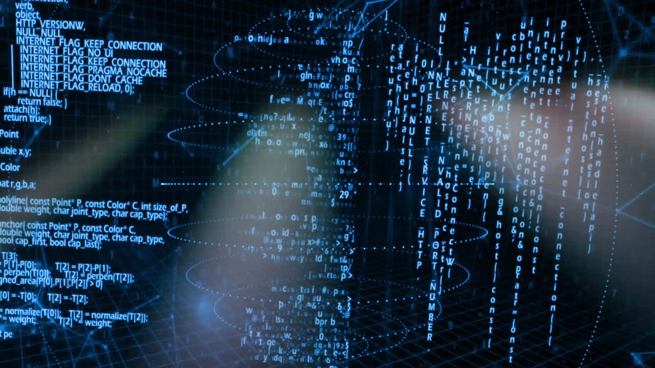 animación del procesamiento de datos a través de una red de conexiones sobre fondo negro