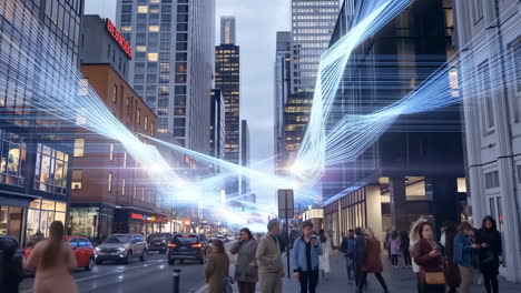 urban street with digital data flow overlay