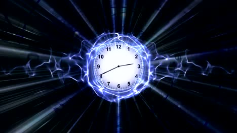 relojes, viaje en el tiempo túnel en fibras anillo, renderización, animación, fondo, bucle