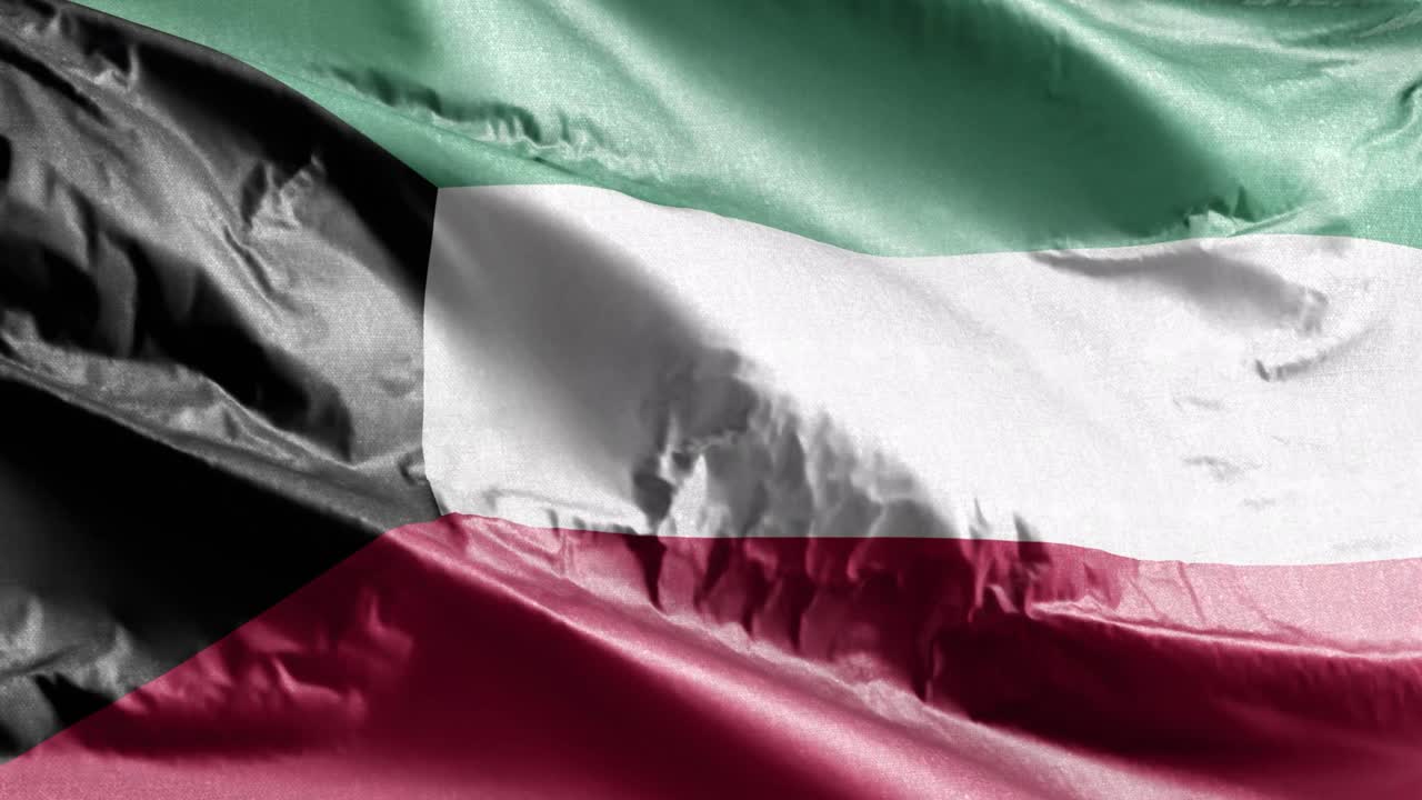 바람에 흔들리는 쿠웨이트 섬유 발, 바람에 휘어지는 쿠웨이트 배너, 직물 섬유 조직, 완전한 채우기 배경, 10 초 루프