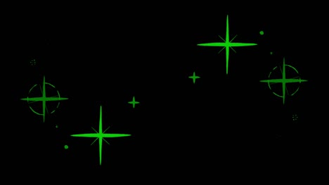 animación estrellas verdes en forma de chispas sobre un fondo negro.