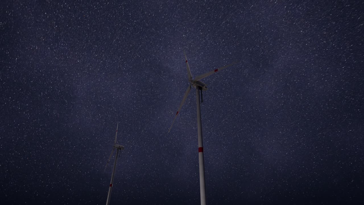 Wind Turbines Under a Starry Night Sky