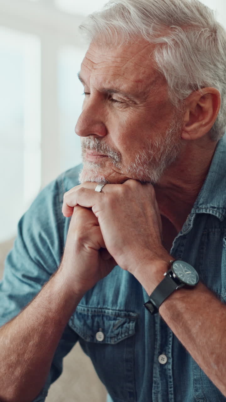 Thoughtful Senior Man Looking Away in Contemplation