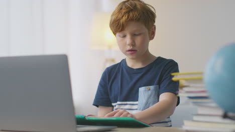 young boy doing homework at home