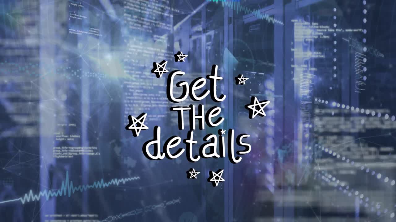 Animation of data processing and get the details text over server room