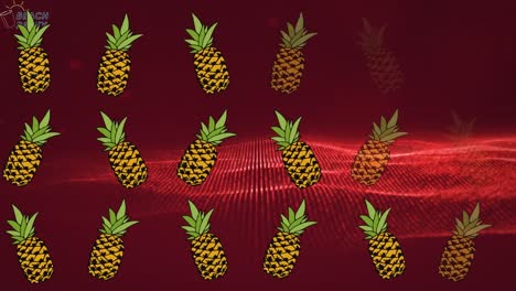 animación de varias piñas sobre un fondo de malla roja