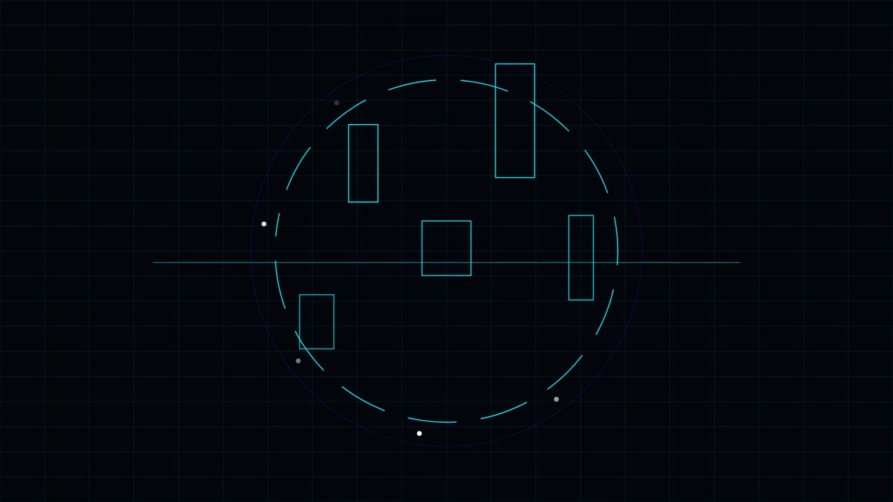 Interfaccia digitale astratta con elementi HUD circolari rotanti