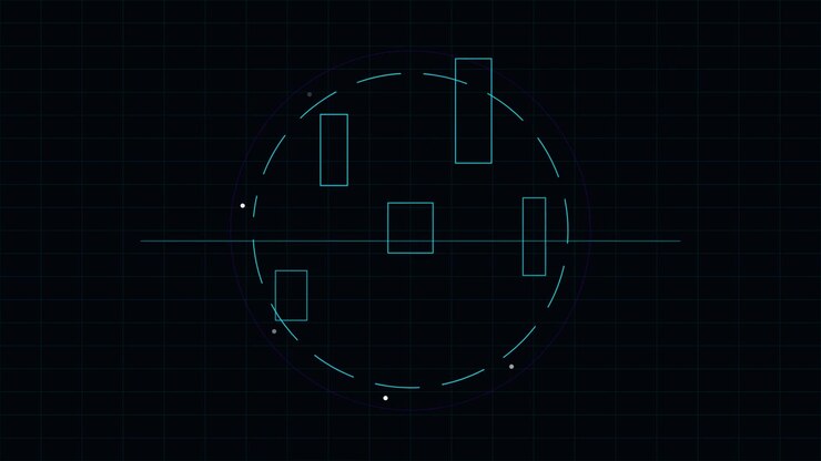 Abstract Digital Interface With Rotating Circular HUD Elements