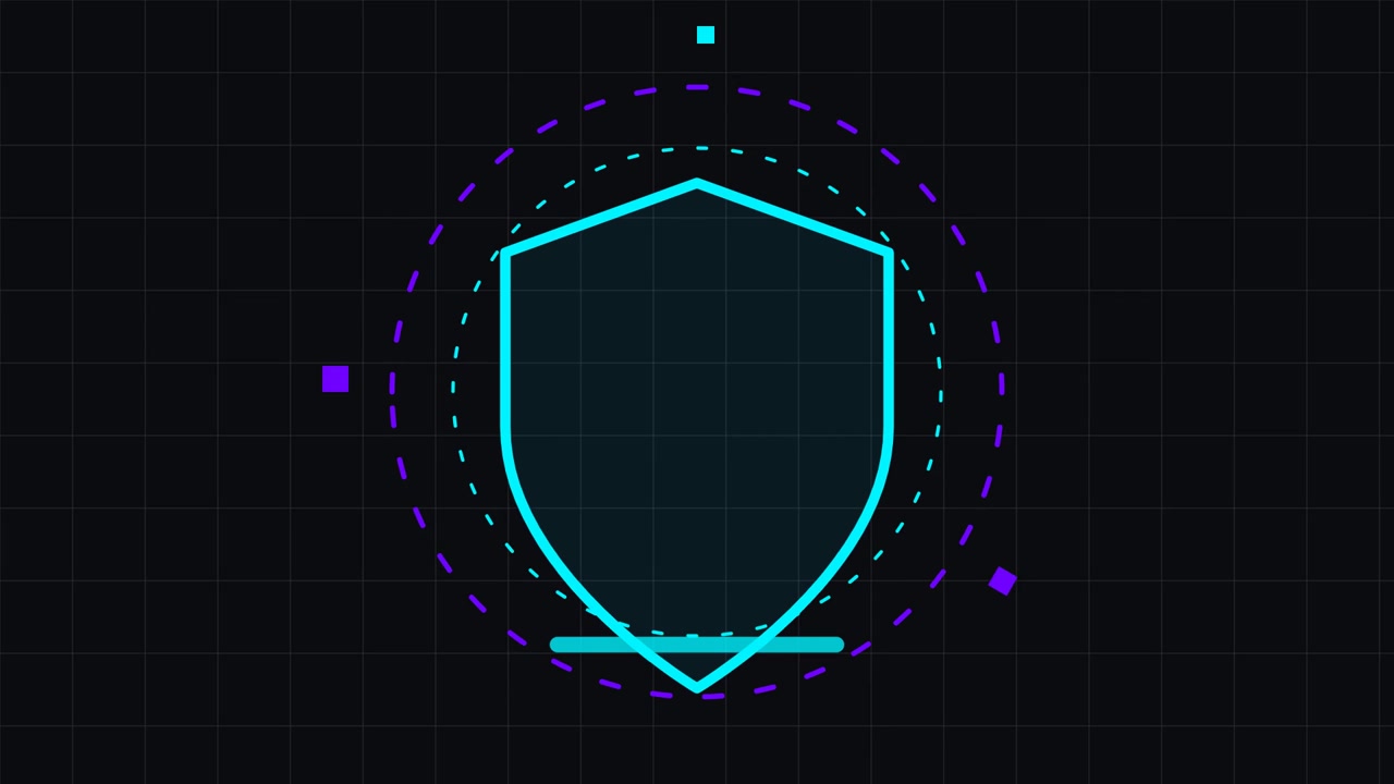 Animated Neon Shield Icon with Scanning Line Effect